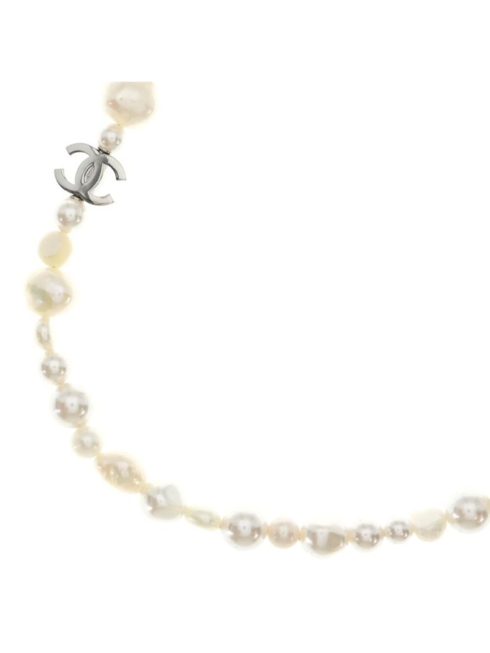 Chanel CC Logo Pearl Necklace White Silver